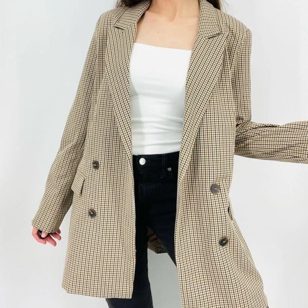 RACHEL ZOE Plaid Oversized Open Front Double Breasted Blazer Size XL New